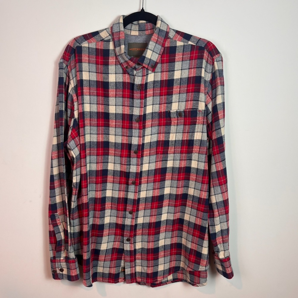 Northwest Territory Mens Red Blue Flannel Button up 100% Cotton Top Large Fall